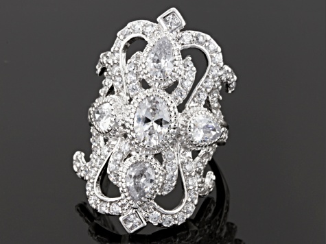 Cubic Zirconia Rhodium Over Sterling Silver Ring 6.50ctw (3.80ctw DEW)