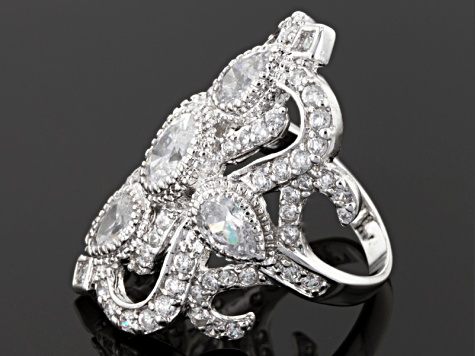 Cubic Zirconia Rhodium Over Sterling Silver Ring 6.50ctw (3.80ctw DEW)