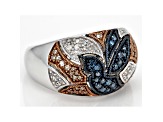 Blue, Champagne And White Diamond Rhodium Over Sterling Silver Ring .40ctw
