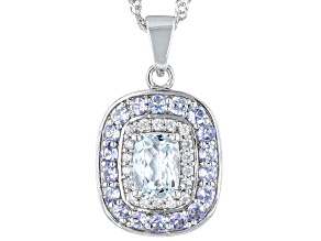 Blue Aquamarine Rhodium Over Silver Pendant With Chain 1.44ctw