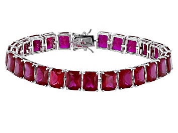 Picture of Red Lab Created Ruby Rhodium Over Sterling Silver Tennis Bracelet 49.66ctw