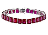 Red Lab Created Ruby Rhodium Over Sterling Silver Tennis Bracelet 49.66ctw
