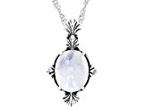 White Rainbow Moonstone Sterling Silver Pendant With Chain