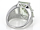 Green Prasiolite Rhodium Over Sterling Silver Ring 9.35ctw