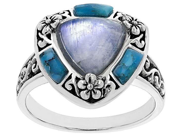 White Rainbow Moonstone Sterling Silver Ring