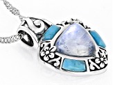 White Rainbow Moonstone Silver Pendant With Chain