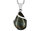 Gray Labradorite Sterling Silver Solitaire Pendant With Chain