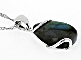 Gray Labradorite Sterling Silver Solitaire Pendant With Chain