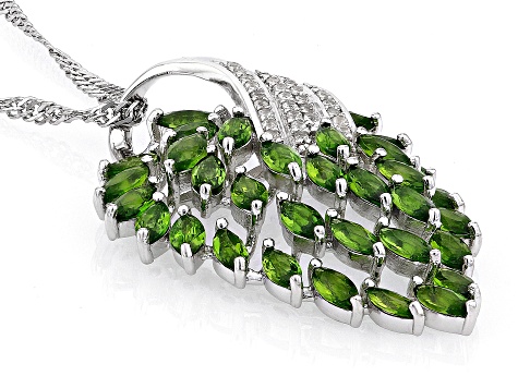 Green Chrome Diopside Rhodium Over Sterling Silver Pendant With Chain 2.37ctw