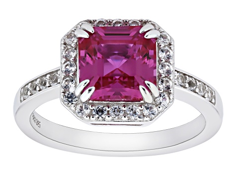 Pink Lab Created Sapphire Rhodium Over Silver Ring 3.80ctw
