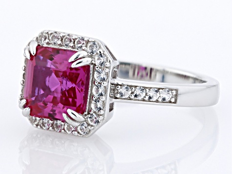 Pink Lab Created Sapphire Rhodium Over Silver Ring 3.80ctw