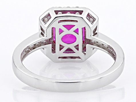 Pink Lab Created Sapphire Rhodium Over Silver Ring 3.80ctw