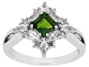 Green Chrome Diopside Rhodium Over Silver Ring 1.59ctw