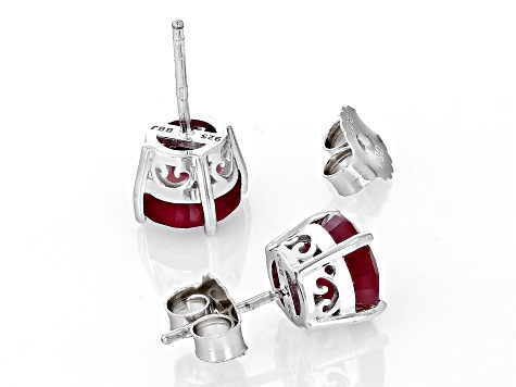 Red Mahaleo® Ruby Solitaire Rhodium Over Sterling Silver Stud Earrings 5.65ctw