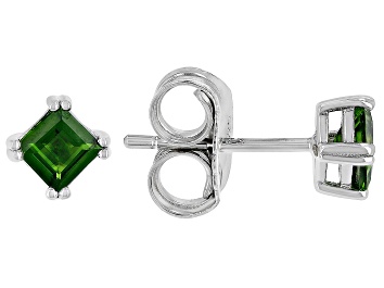 Picture of Green Chrome Diopside Rhodium Over Sterling Silver Stud Earrings 0.58ctw