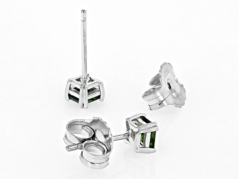 Green Chrome Diopside Rhodium Over Sterling Silver Stud Earrings 0.58ctw