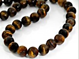 Brown Tiger Eye Rhodium Over Sterling Silver Bead Necklace