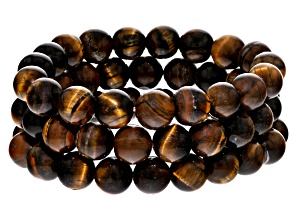 Brown Tiger's Eye Bead Stretch Bracelet Set of 3