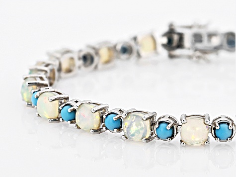 Multicolor Ethiopian Opal Rhodium Over Silver Bracelet 6.97ctw