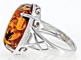 Orange Amber Rhodium Over Sterling Silver Solitaire Ring