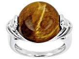 Brown Tiger's Eye Rhodium Over Sterling Silver Solitaire Ring