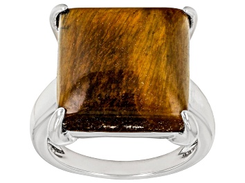 Picture of Brown Tiger's Eye Rhodium Over Sterling Silver Solitaire Ring