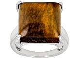 Brown Tiger's Eye Rhodium Over Sterling Silver Solitaire Ring