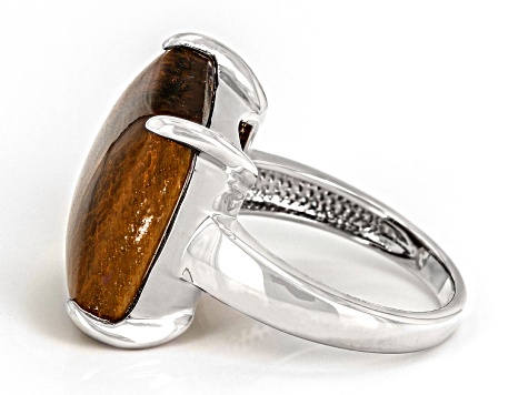 Brown Tiger's Eye Rhodium Over Sterling Silver Solitaire Ring
