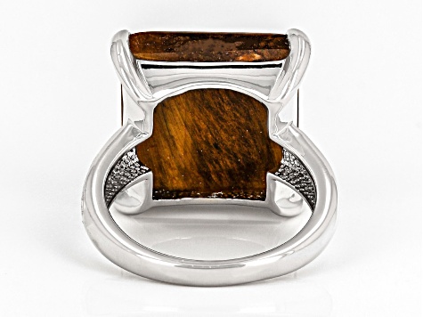 Brown Tiger's Eye Rhodium Over Sterling Silver Solitaire Ring