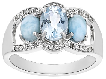 Picture of Aquamarine Rhodium Over Sterling Silver Ring 1.18ctw