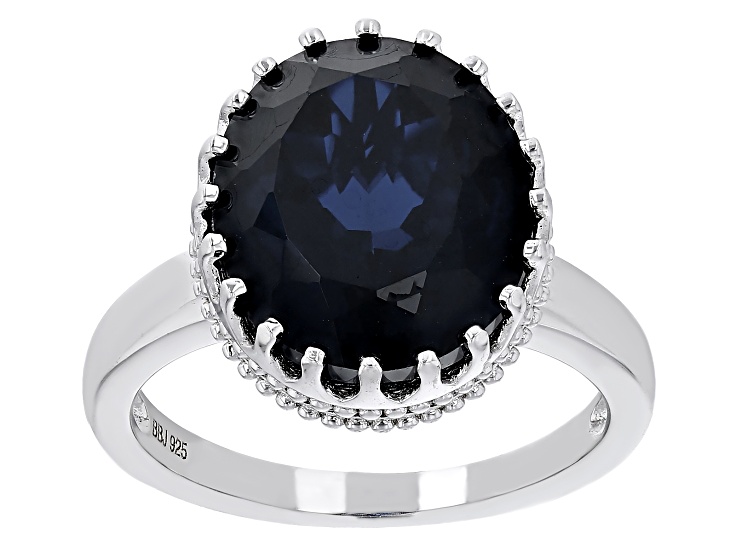 Blue Lab Created Spinel Rhodium Over Sterling Silver Ring