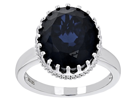 Blue Lab Created Spinel Rhodium Over Sterling Silver Ring 10.25ct