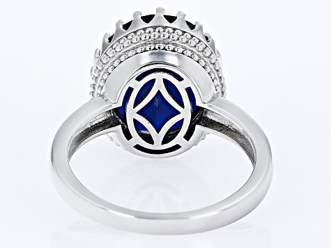 Blue Lab Created Spinel Rhodium Over Sterling Silver Ring 10.25ct