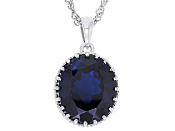 Picture of Blue Lab Created Spinel Rhodium Over Sterling Silver Pendant with Chain 10.25ct