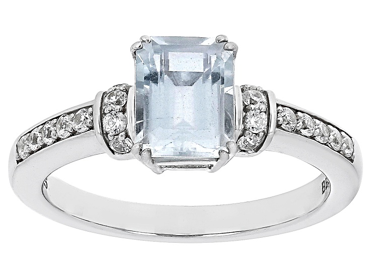 Blue Aquamarine Rhodium Over Sterling Silver Ring 1.48ctw