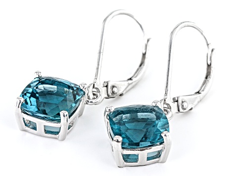 Teal Fluorite Rhodium Over Sterling Silver Dangle Earrings 4.42ctw