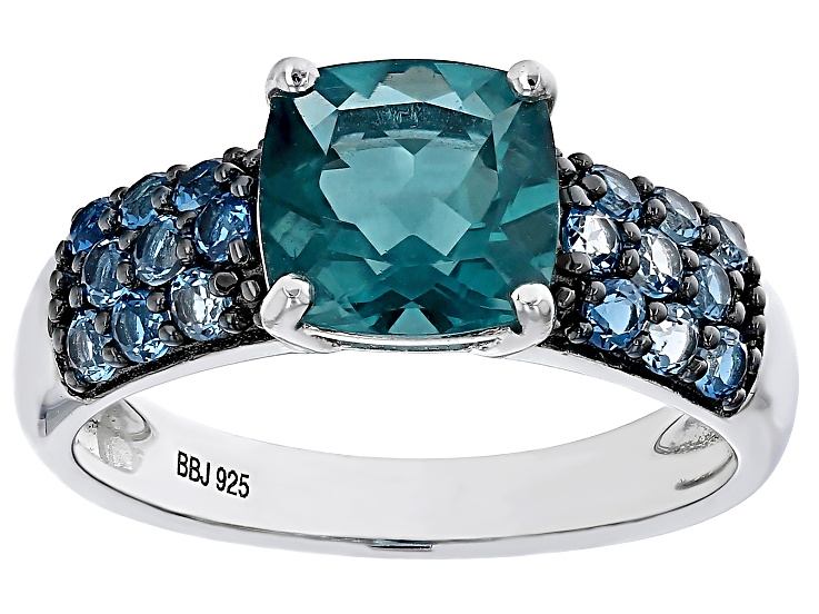 Blue Fluorite Rhodium Over Sterling Silver Ring 2.81ctw