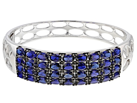 Blue Lab Created Sapphire Rhodium Over Sterling Silver Bangle Bracelet 15.30ctw