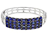 Blue Lab Created Sapphire Rhodium Over Sterling Silver Bangle Bracelet 15.30ctw