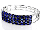Blue Lab Created Sapphire Rhodium Over Sterling Silver Bangle Bracelet 15.30ctw
