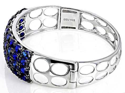 Blue Lab Created Sapphire Rhodium Over Sterling Silver Bangle Bracelet 15.30ctw