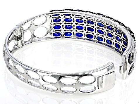 Blue Lab Created Sapphire Rhodium Over Sterling Silver Bangle Bracelet 15.30ctw