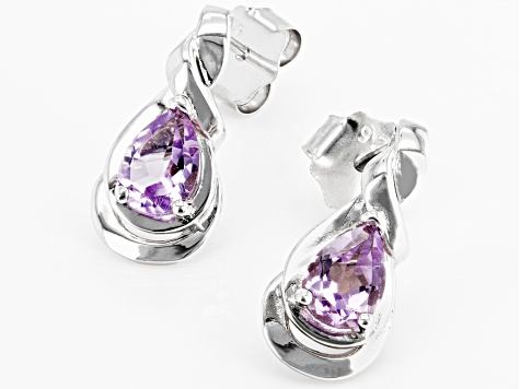Purple Amethyst Sterling Silver Drop Earrings 1.15ctw