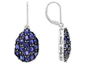 Blue Lab Created Sapphire Rhodium Over Silver Dangle Earrings 7.11ctw