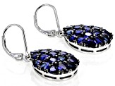 Blue Lab Created Sapphire Rhodium Over Silver Dangle Earrings 7.11ctw