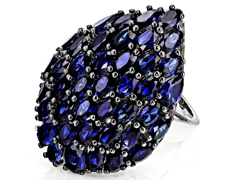 Blue Lab Created Sapphire Rhodium Over Sterling Silver Ring 13.97ctw