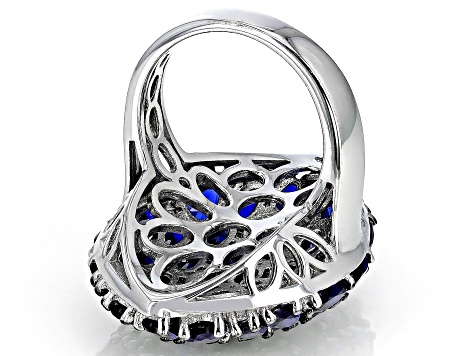 Blue Lab Created Sapphire Rhodium Over Sterling Silver Ring 13.97ctw