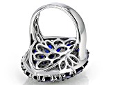 Blue Lab Created Sapphire Rhodium Over Sterling Silver Ring 13.97ctw