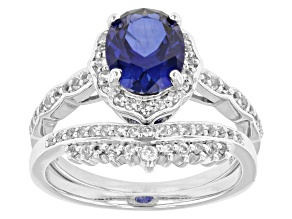 Blue Lab Created Sapphire Rhodium Over Silver Ring Set 2.57ctw