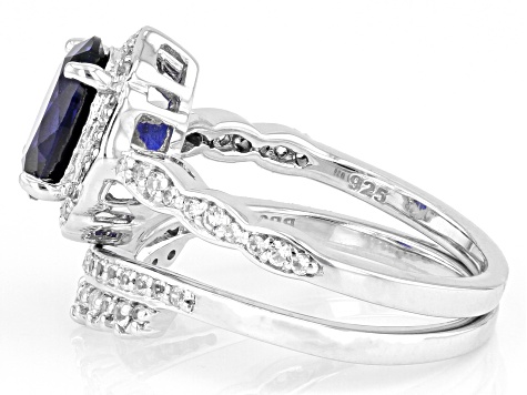 Blue Lab Created Sapphire Rhodium Over Silver Ring Set 2.57ctw